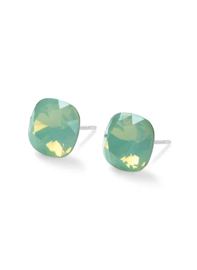 Seona Seona Sophia 10mm Cushion Cut Crystal Earrings – Hypoallergenic Stud Earrings for Women, Tarnish‑Free Stainless Steel Jewelry for Sensitive Ears - Chrystolite Opal